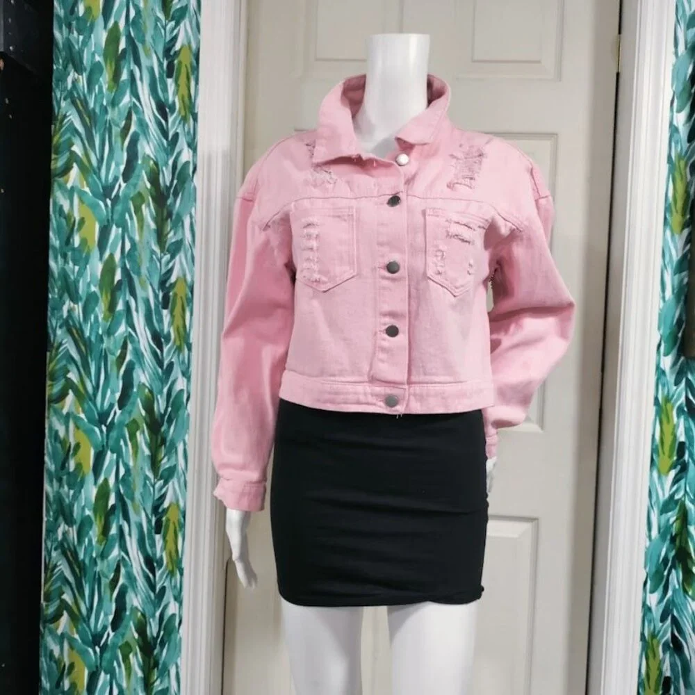 Veveret Cowboy Carter Prairie Coachella Crop Distressed Fringe Jacket Pink Small - Picture 8 of 13